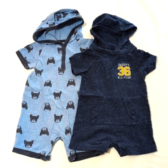carter's 2-pack bundle cotton summer hoodie rompers 18 months baby boys - Picture 1 of 11